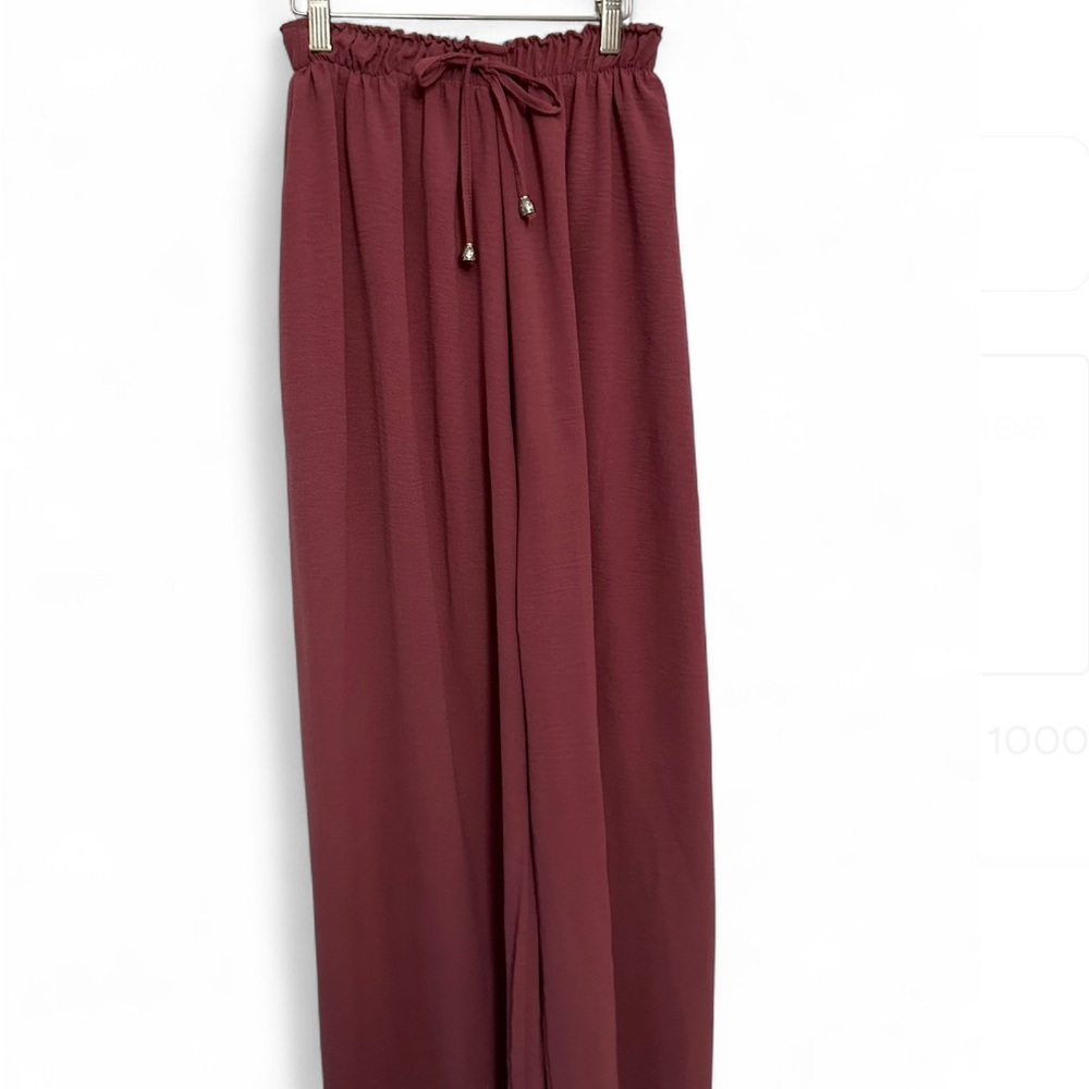 Burgundy Wide-Leg Pants
